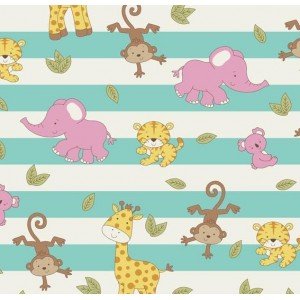 Tecido Tricoline Estampada Jungle cor 01 (Tiffany)