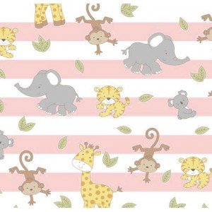 Tecido Tricoline Estampada Jungle cor 02 (Rosa)