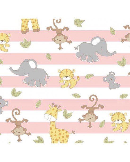 Tecido Tricoline Estampada Jungle cor 02 (Rosa) Tecido Tricoline Estampada Jungle cor 02 (Rosa)