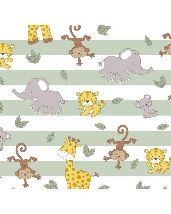 Tecido Tricoline Estampada Jungle cor 05 (Menta) Tecido Tricoline Estampada Jungle cor 05 (Menta)