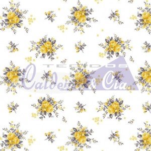Tecido Tricoline Estampada Floral Yasmim cor 07 (Amarelo)