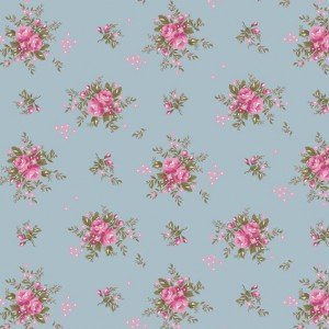 Tecido Tricoline Estampada Floral Yasmim cor 06 (Azul Vintage)