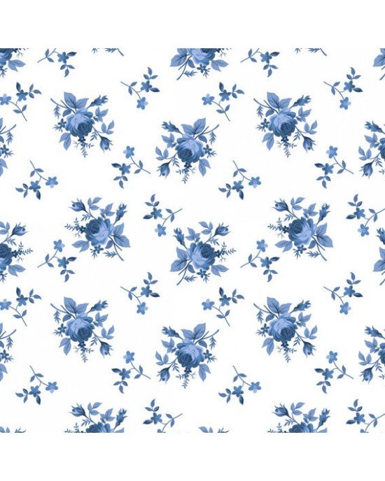 Tecido Tricoline Estampada Floral Angel cor 08 (Azul)
