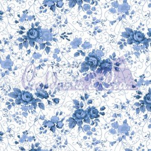 Tecido Tricoline Estampada Floral Fernanda cor 18 (Azul)