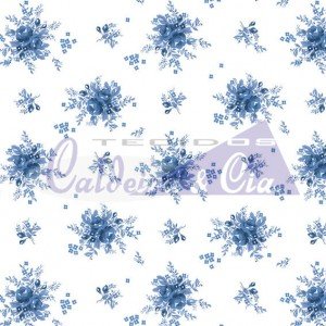 Tecido Tricoline Estampada Floral Yasmim cor 08 (Azul)