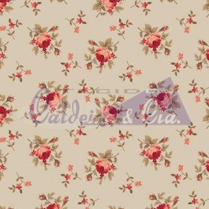 Tecido Tricoline Estampada Floral Angel cor 02 (Bege)