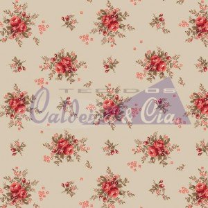 Tecido Tricoline Estampada Floral Yasmim cor 02 (Bege)