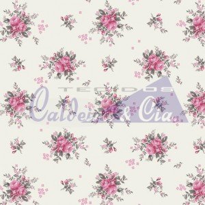 Tecido Tricoline Estampada Floral Yasmim cor 04 (Cinza com Rosa)
