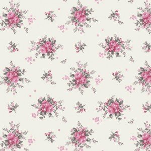 Tecido Tricoline Estampada Floral Yasmim cor 04 (Cinza com Rosa)
