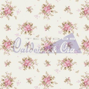 Tecido Tricoline Estampada Floral Yasmim cor 01 (Rosa)