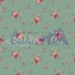 Tecido Tricoline Estampada Floral Angel cor 05 (Verde Vintage)