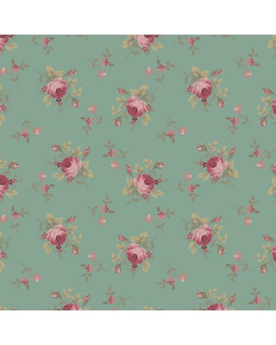 Tecido Tricoline Estampada Floral Angel cor 05 (Verde Vintage)