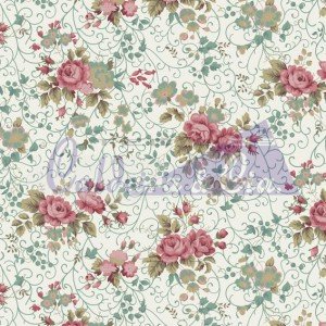 Tecido Tricoline Estampada Floral Fernanda cor 15 (Verde Vintage)