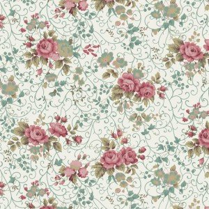 Tecido Tricoline Estampada Floral Fernanda cor 15 (Verde Vintage)
