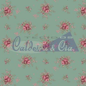 Tecido Tricoline Estampada Floral Yasmim cor 05 (Verde Vintage)
