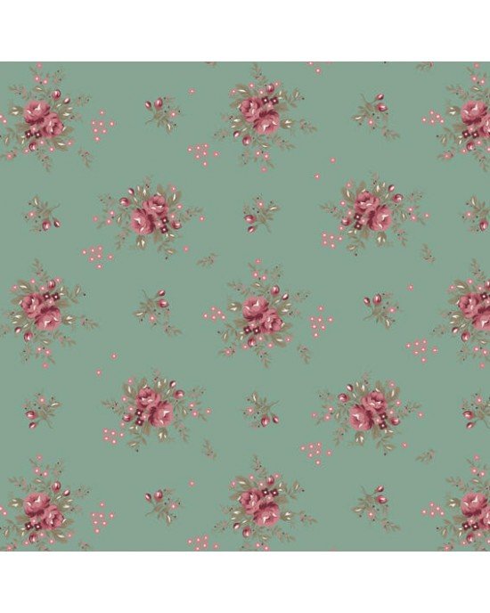 Tecido Tricoline Estampada Floral Yasmim cor 05 (Verde Vintage)