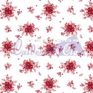 Tecido Tricoline Estampada Floral Yasmim cor 09 (Vermelho)