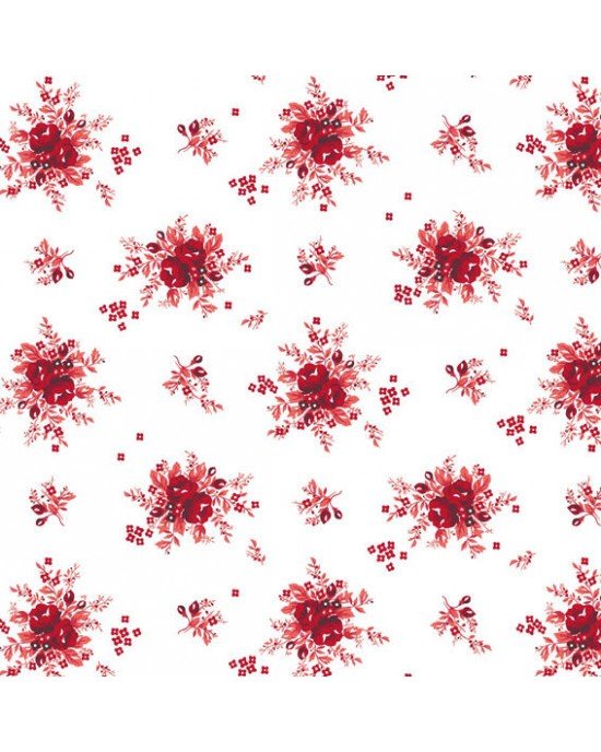 Tecido Tricoline Estampada Floral Yasmim cor 09 (Vermelho)