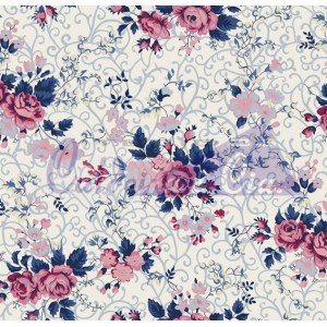 Viscose estampada floral - Fernanda cor 04 - (marinho com rosa)