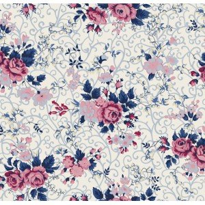 Viscose estampada floral - Fernanda cor 04 - (marinho com rosa)