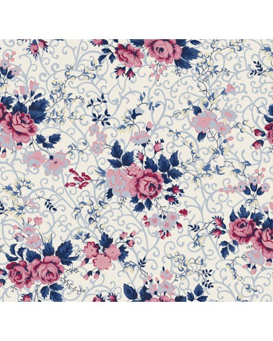 Viscose estampada floral - Fernanda cor 04 - (marinho com rosa)