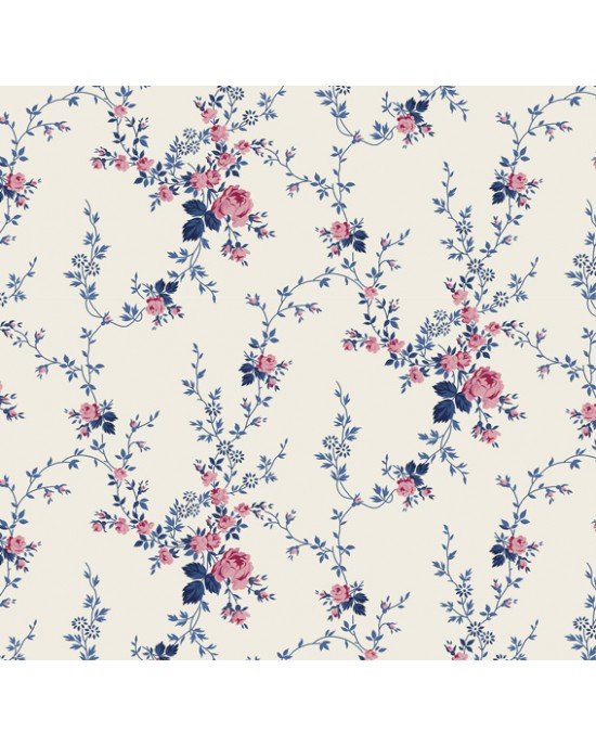 Viscose estampada floral - Sarah cor 59 - (azul com rosa)
