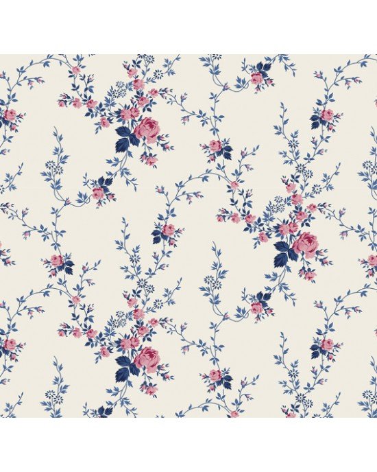Viscose estampada floral - Sarah cor 59 - (azul com rosa) Viscose estampada floral - Sarah cor 59 - (azul com rosa)