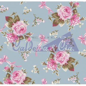 Tecido Estampado Floral Fiore cor - 02 (Azul Vintage)