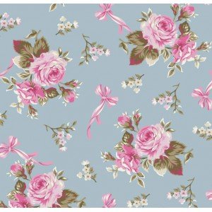 Tecido Estampado Floral Fiore cor - 02 (Azul Vintage)