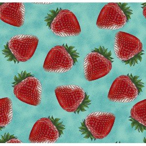 Tecido Estampado Morangos cor - 01 (Azul)