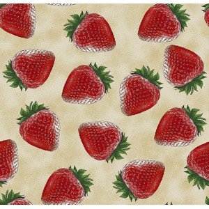 Tecido Estampado Morangos cor - 02 (Bege)