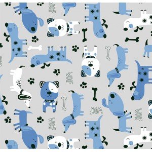 Tecido Estampado Doguinhos  cor - 01 (cinza com azul)