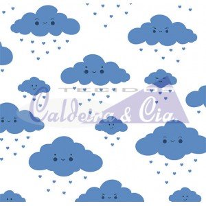 Tecido Estampado Nuvem cor - 11 (Branco com Marinho)