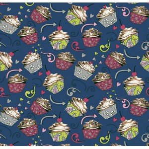 Tecido Estampado Cupcake cor - 05 (Marinho)