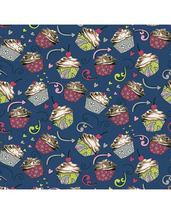 Tecido Estampado Cupcake cor - 05 (Marinho) Tecido Estampado Cupcake cor - 05 (Marinho)