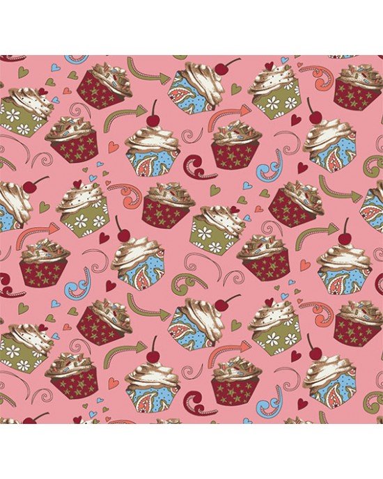 Tecido Estampado Cupcake cor - 03 (Rose)