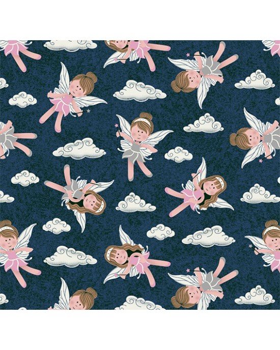Tecido Estampado Fadas cor - 05 (Marinho) Tecido Estampado Fadas cor - 05 (Marinho)