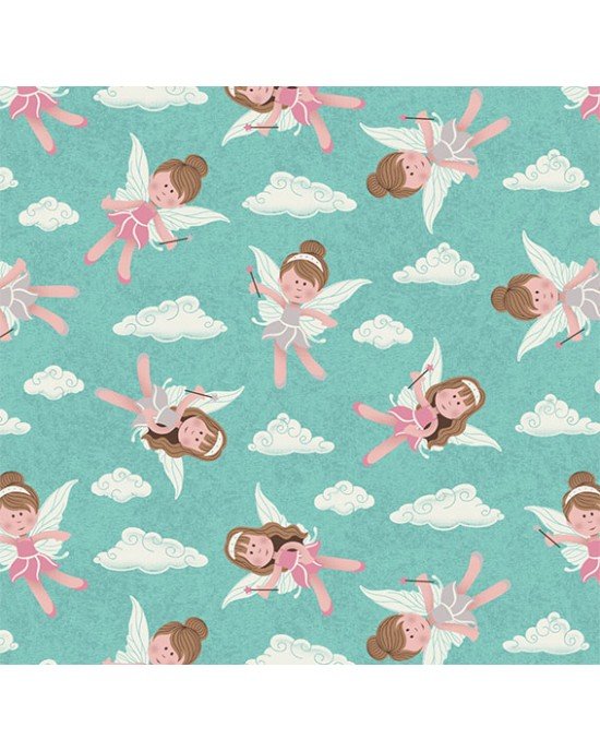 Tecido Estampado Fadas cor - 04 (Tiffany) Tecido Estampado Fadas cor - 04 (Tiffany)