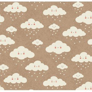 Tecido Estampado Nuvem cor - 01 (Bege com Branco)