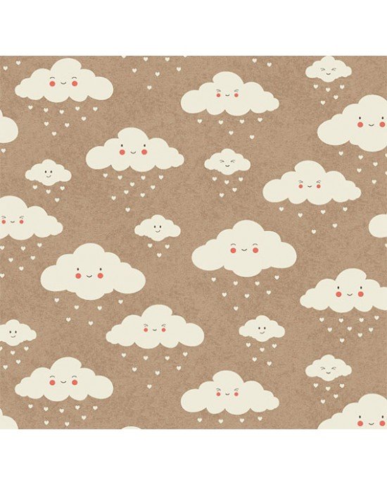 Tecido Estampado Nuvem cor - 01 (Bege com Branco)