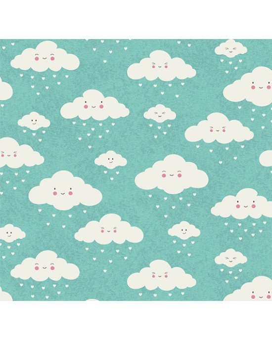 Tecido Estampado Nuvem cor - 04 (Tiffany)