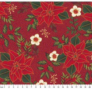 TRICOLINE NATAL FLOR BRANCA/VERMELHA FUNDO XADREZ VERDE REF:7197-V002 -  Kacique Artesanatos