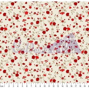 Tecido Estampado Floral Marina cor - 64 (Vermelho)