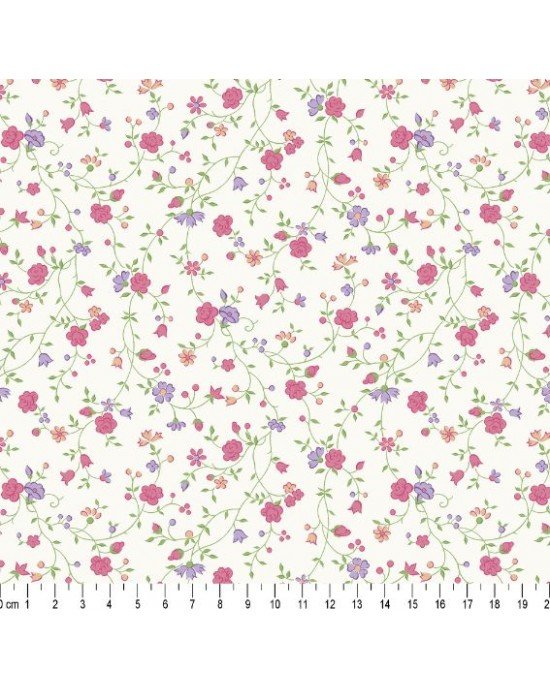 Tecido Estampado Floral Marina cor - 69 (Rosa e Lilas)