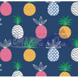 Tecido Estampado Abacaxi cor - 01 (Marinho)