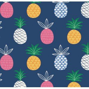 Tecido Estampado Abacaxi cor - 01 (Marinho)