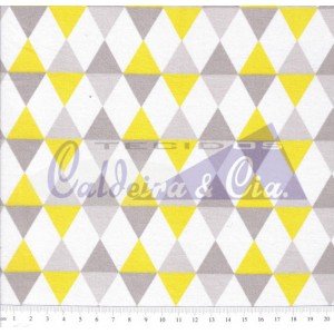 Tecido Estampado Balão cor - 03 (Amarelo com Cinza)
