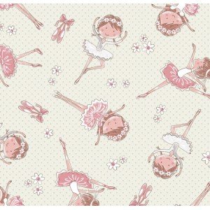 Tecido Estampado Bailarina cor - 01 (Creme com Rosa)
