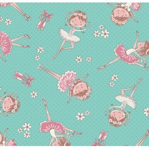 Tecido Estampado Bailarina cor - 05 (Tiffany com Rosa)