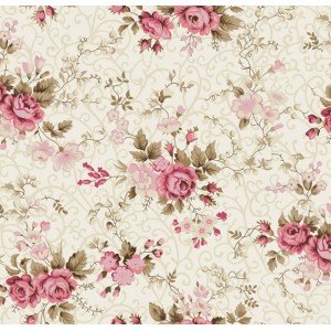 Tecido Estampado Floral Fernanda cor - 02 (Creme com Rosa) Tecido Estampado Floral Fernanda cor - 02 (Creme com Rosa)